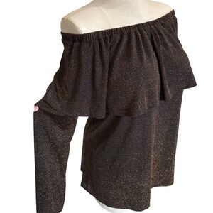Umgee USA Women‎ 1XL Off The Shoulder Glitter Sparkle Ruffle Layered Top Blouse
